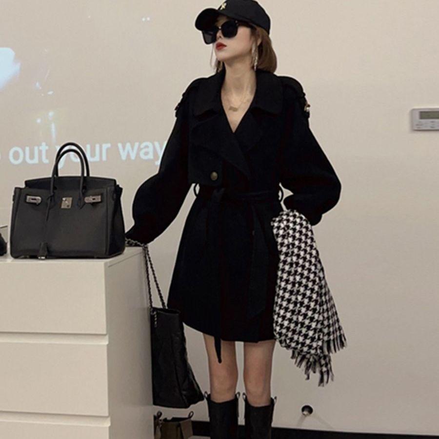 

New Women s Mid-Length Wool Coat: Stylish, Loose Korean Fashion for Autumn and Winter L (suggested 58-65 kg) чорний