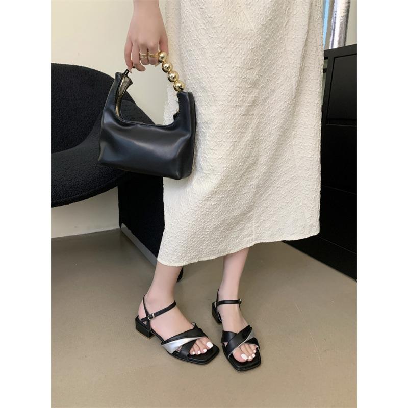 Fashion Comfort Shoes for Women Female Sandal Clear Heels 2025 Summer Buckle Strap Girls Beige Fashion Low New Block Scandals Solid Micr