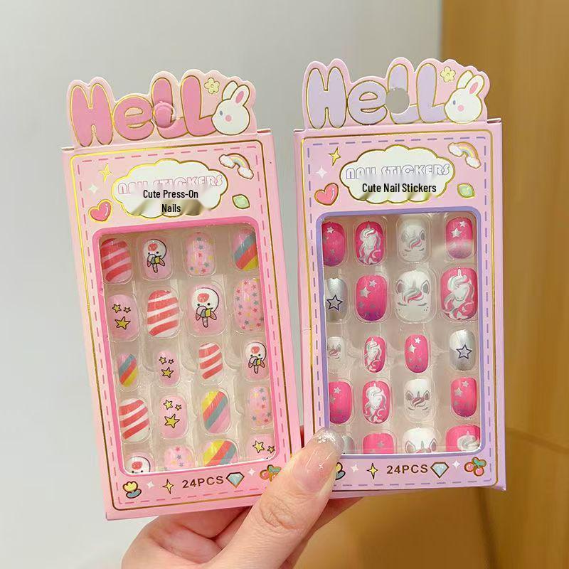 24 Removable Cartoon Nail Stickers for Girls - Self-Adhesive Finger Decals