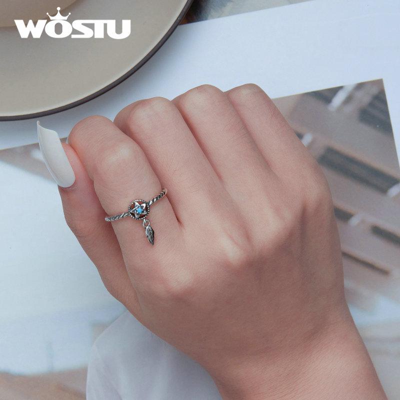 WOSTU 925 Silver DreamCatcher Hollow Star Turquoise Delicate Simple Hypoallergenic Statement Ring Jewelry Gift