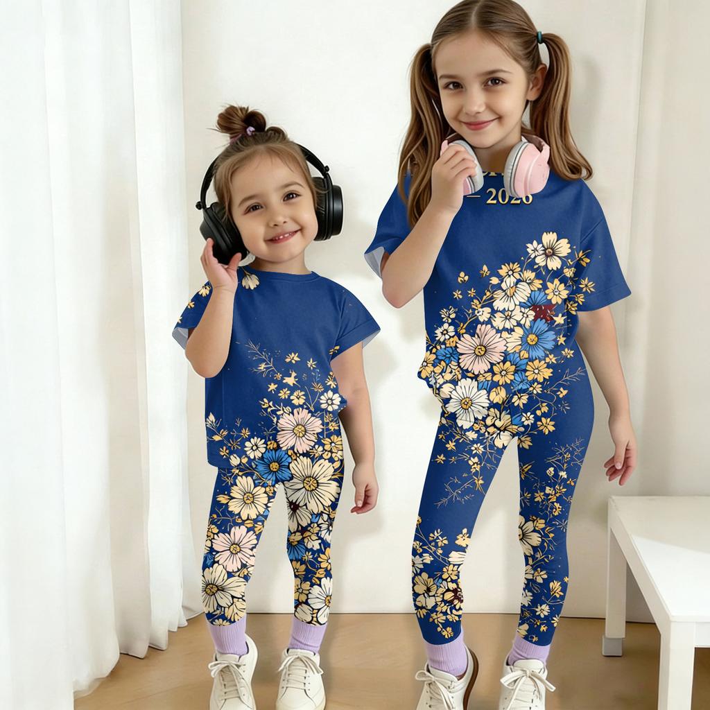 Boys And Girls Independence Day Print Set Kids Casual Short Sleeve Top And Long Pants Set
