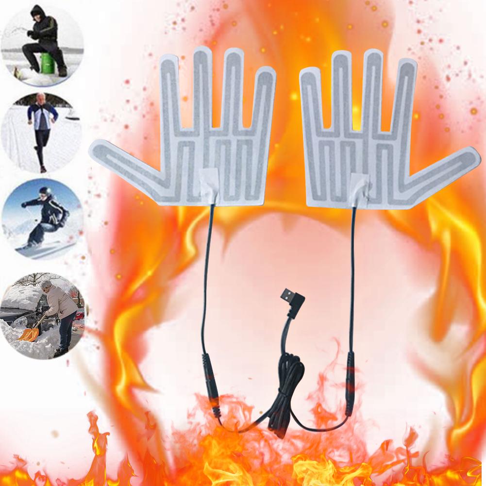 1 Set Winter USB Heating Gloves Pads Portable Heated Gloves Pad Heater Warmer Heated Mitten Sheet Ski Cycling Gloves Heating Pad