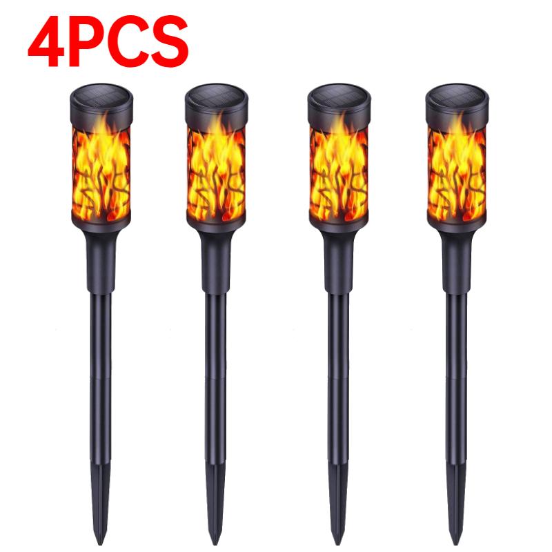 4PCS New Round Solar Flame Lamp IP65 Waterproof Outdoor Lawn Light Flickering Atmosphere Lighting for Courtyard Garden Villa Landscap