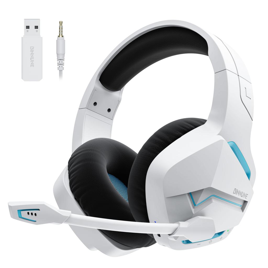 BINNUNE Wireless Gaming Headset with 120 Hours of Continuous Use Low Latency Wireless Headset with Mic and Mute Compatible with FPS and Switch Mic,