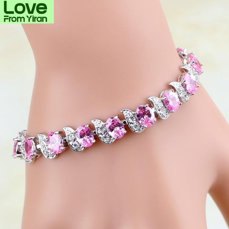 

Ювелирные изделия из стерлингового серебра 925 пробы с мистическими розовыми камнями циркония и подвесками в виде цепочек и звеньев, рождественские подарки для женщин розовый