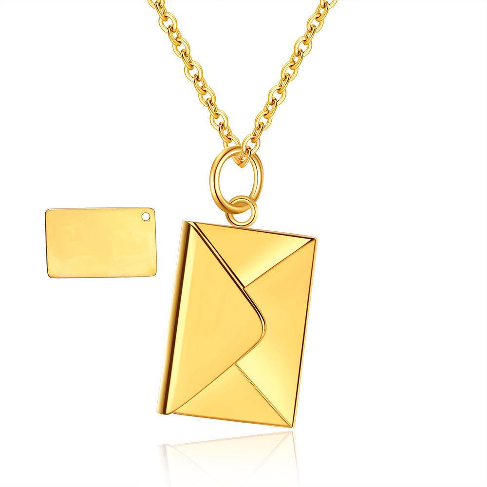 20mm Stainless Steel Engravable Envelope Couple Necklace with Clavicle Chain
