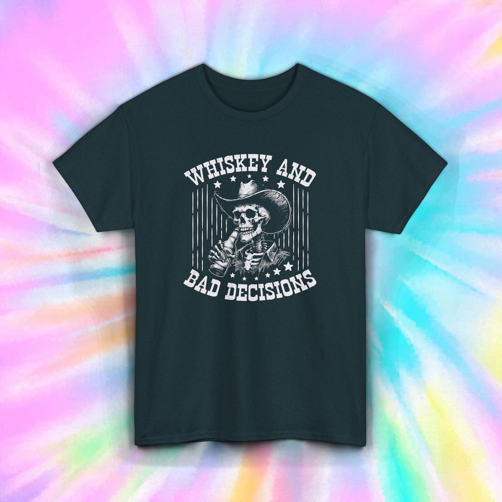 Whiskey And Bad Decisions Shirt Cowboy Skull Funny Western Tee S-5XL S разноцветный