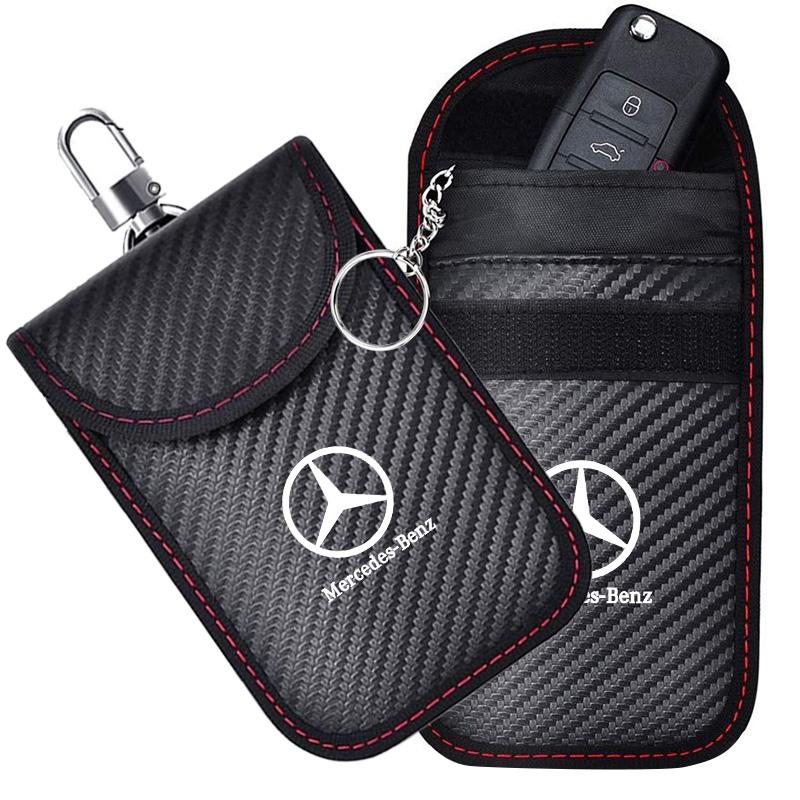 For Mercedes Benz W211 W203 W204 W210 W124 AMG W202 W212 W222 Car Key Case Signal Blocker Bag RFID Shielding Pocket Accessories NP1