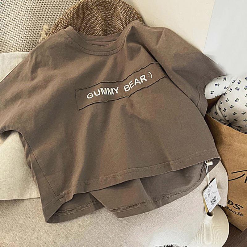 

Летняя хлопковая футболка с надписью в корейском стиле для малышей: Мальчики и девочки с коротким рукавом 140cm