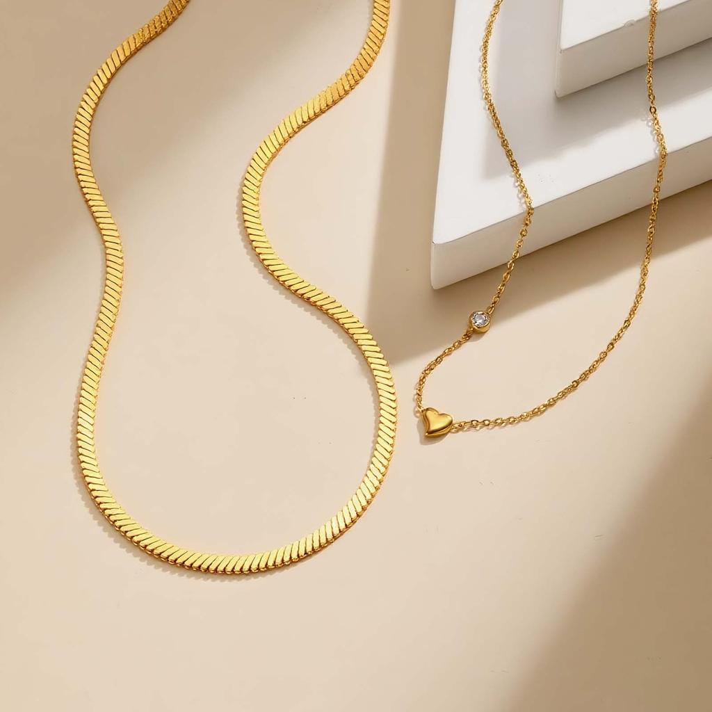 Stainless Steel Double-layer Blade Chain Necklace for Women,Gold Plated Colourful Bead Heart Pendant Necklaces,Set Jewelry Gift