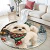 Winter Dog Round Area Rug,Carpet Rug for Living Room Bedroom Sofa Playroom Decor,Non-slip Floor Mat