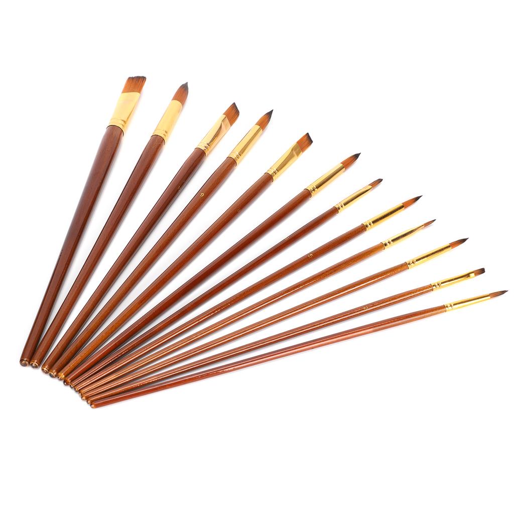 12Pcs Paint Brushes Set Long Handle Nylon Hair Oil Painting Drawing Tool Art Supplies