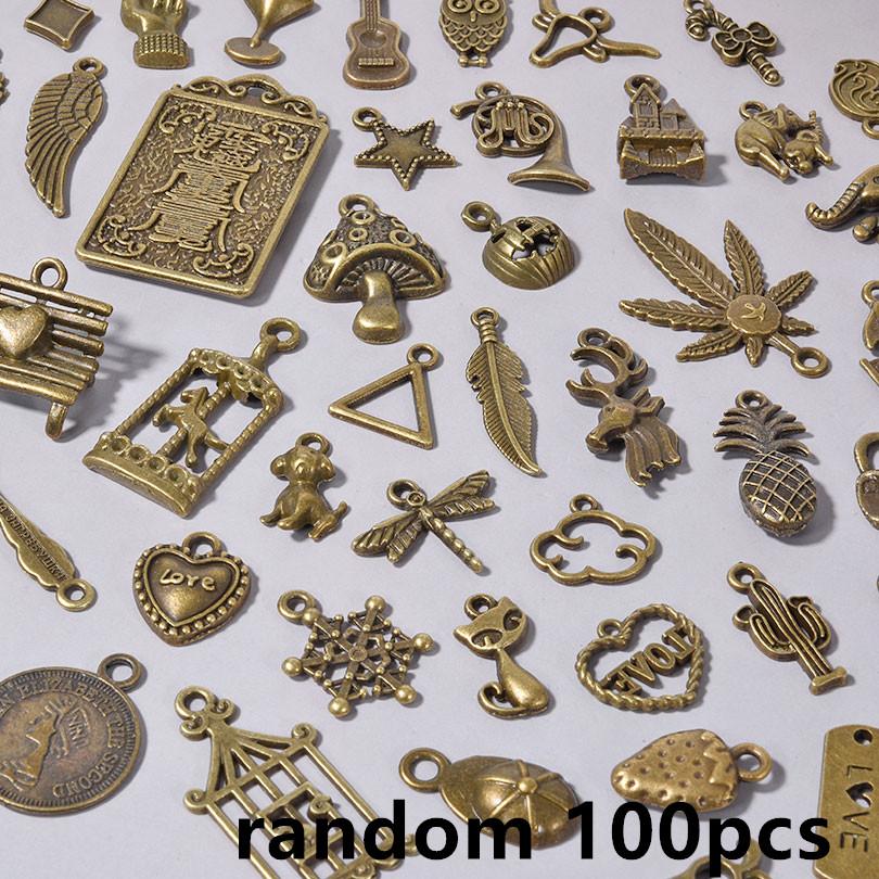 30/60/100 szt. Wielokolorowa Losowa Mieszanka Stop Metalowy Urocze Zawieszki Do Tworzenia Biżuterii Akcesoria Zwierzę Roślina Muszla DIY Bransoletki Wisiorek