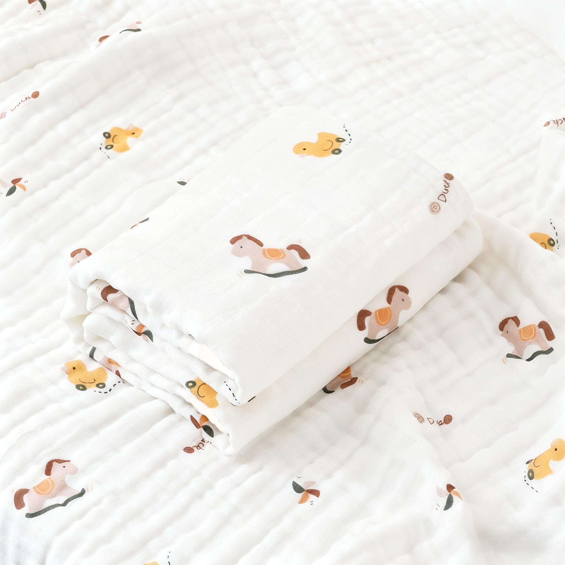 Newborn Pure Cotton Four-Layer Gauze Baby Bath Towel & Swaddle Blanket Approx. 70x90 cm