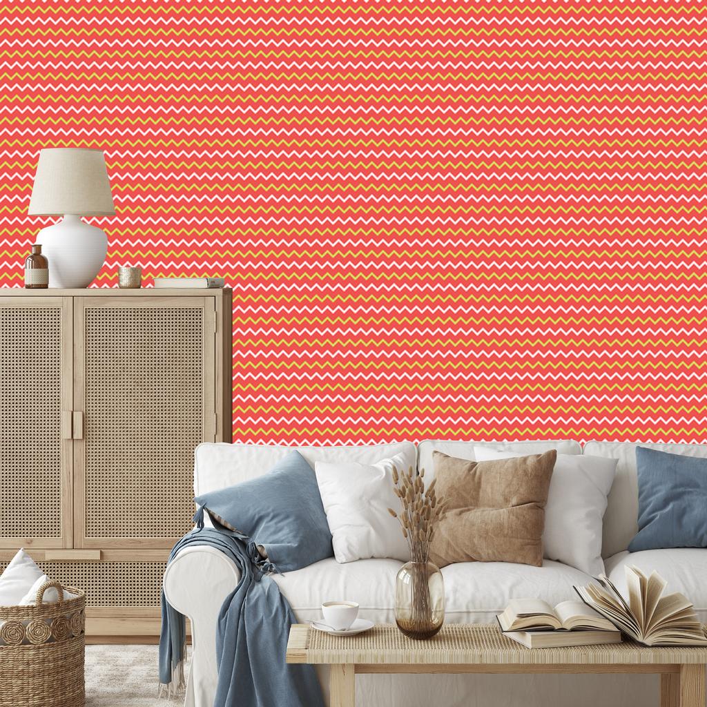 Zigzag Coral and Peach Wallpaper for Living Room and Bedroom 50x1000