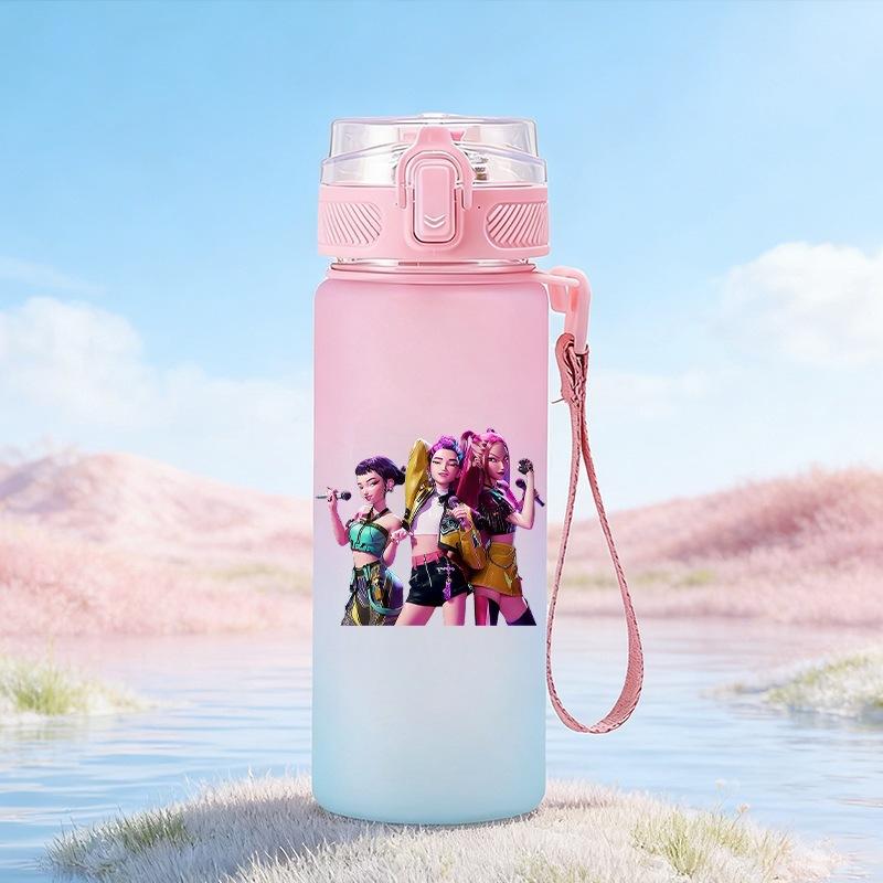 600Ml Water Bottler Cartoon K-Pop Demon Hunters Printed Character Water Cup Large Capacity Outdoor Portable Rope Drinking Bottle for Boy Girl Gift