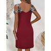 Women's Floral Applique Casual Cold Shoulder V Neck Dress Clothing