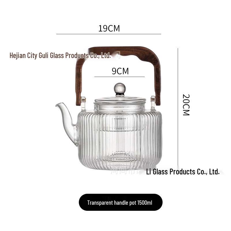 High-Temperature Resistant Glass Teapot Set with Smoke Gray Wood Handle прозрачный