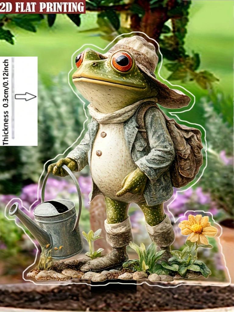1 frog creative garden plaque, weather resistant outdoor decoration, suitable for flower bed decoration and lawn decoration,
