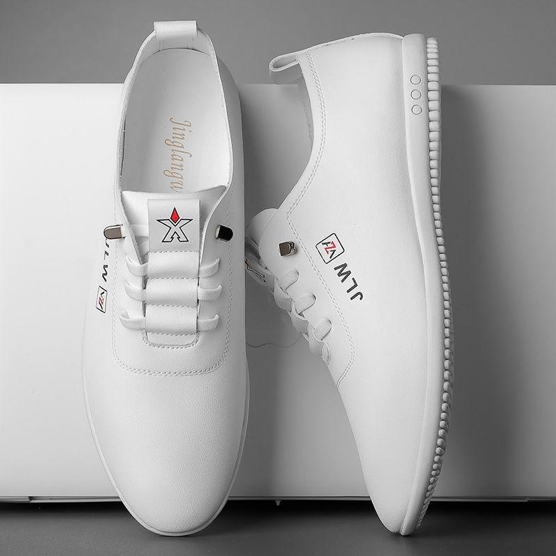 Leather soft-soled men's new fashionable little white shoes, breathable casual non-slip Doudou shoes board shoes leather shoes tide