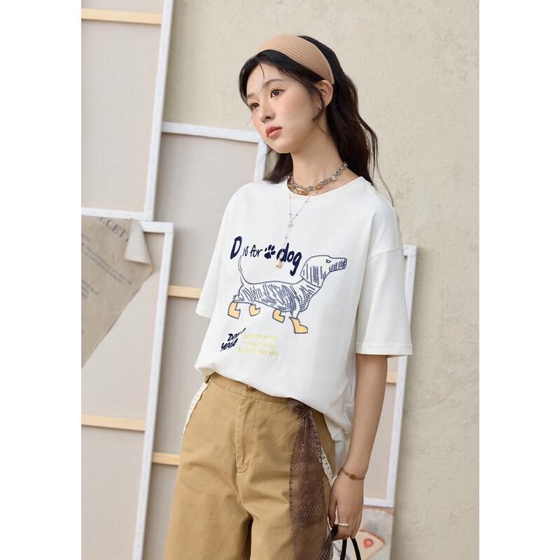 Mishow Women's Flocked Dog Print T-Shirt