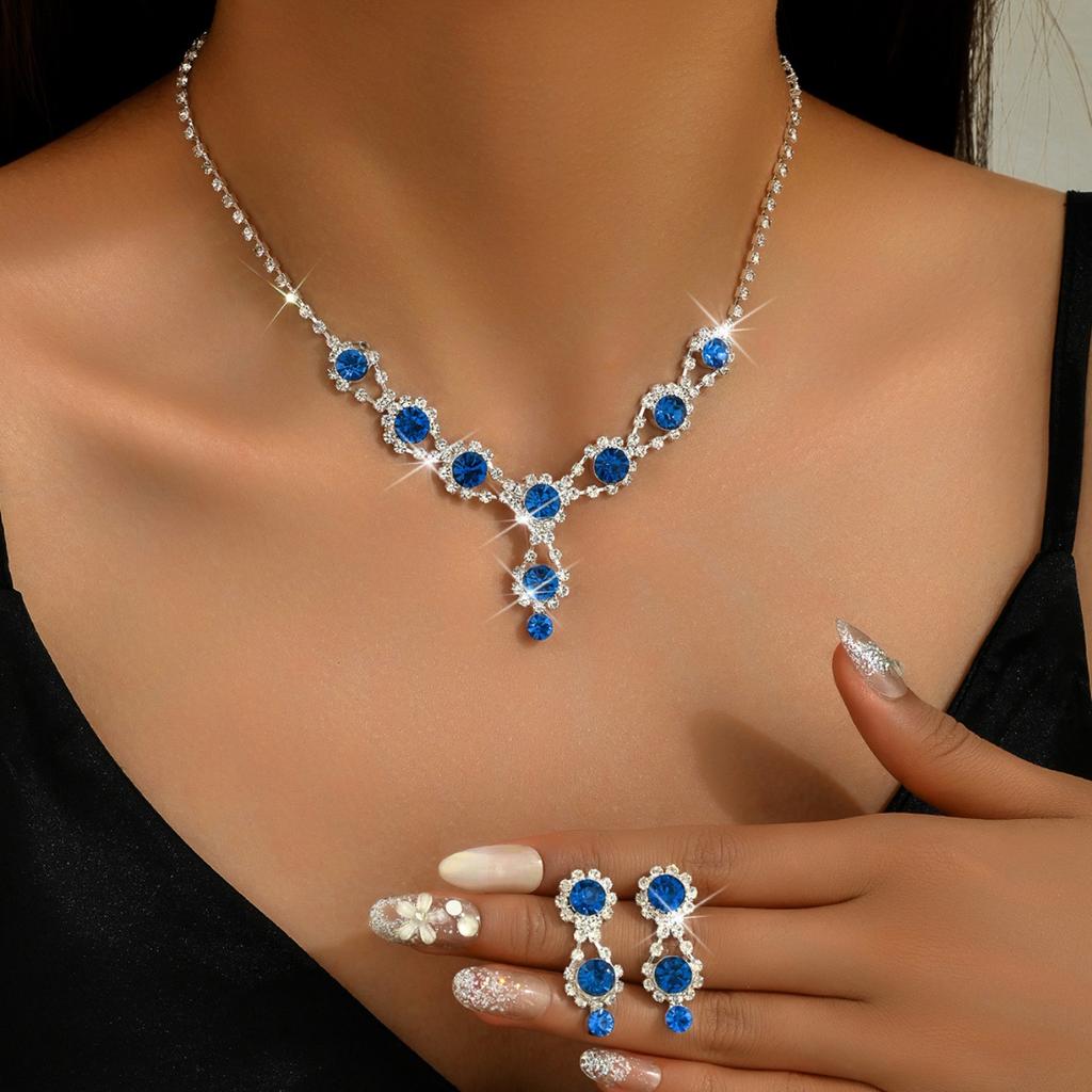 Women's Fashion Earrings Necklace 2 Jewelry Set Claw Chain Bridal Jewelry Simple Blue Birthday Party Gift