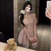 French Pink Lace Neck Sling Dress Women's Summer Halter Bow Waist Unique Beautiful Small Skirt