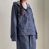 New Arrivals Open Run Hooded Denim Jacket Loose Fit Stitch Out Women Spring Out