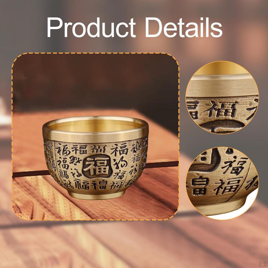 Copper Treasure Basin Bowl Decorative Collectible Table Centerpiece Feng Shui Decor Fortune Ornament