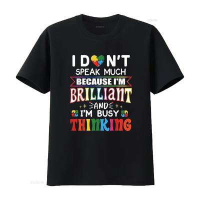 Autism Awareness T Shirt for BRILLIANT AND THINKING Funny S Casual  Summer Tops Black 4X Large Vintage Washed Stylish Stretched