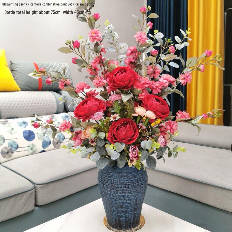 Künstlicher Pfingstrosenstrauß in leichter Luxusvase für Heim- oder Esszimmerdekoration Nordisches Arrangement