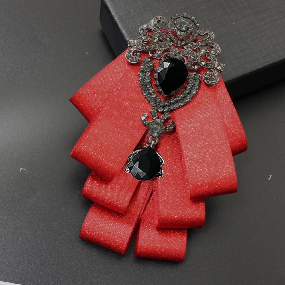 Crystal Bow Tie Fabric Neck Decoration Brooch Accessories Collar Flower  British Style