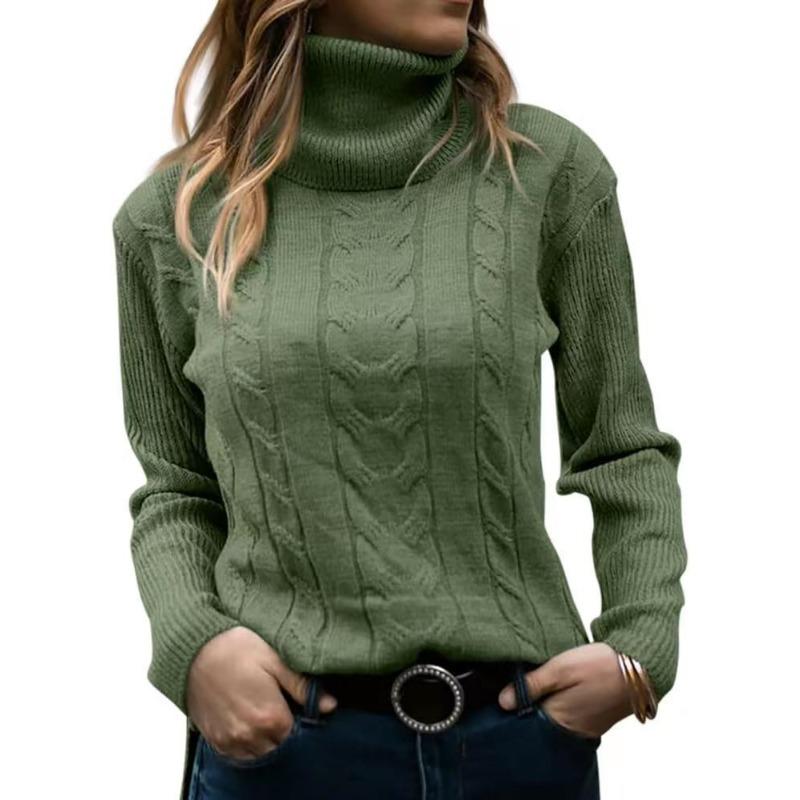 Autumn and Winter Solid Color High Neck Knitted Sweaters Retro Long Sleeved Women's Sweaters