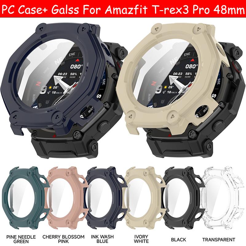 PC Case+Tempered Galss For Huami Amazfit T-rex3 Pro SmartWatch Strap Cover bumper for T-rex 3Pro 48mm Screen Protector Shell