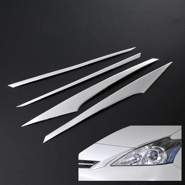 Set of 4 Stainless Steel Headlight Eyebrow Trims for Toyota Prius 40 Series