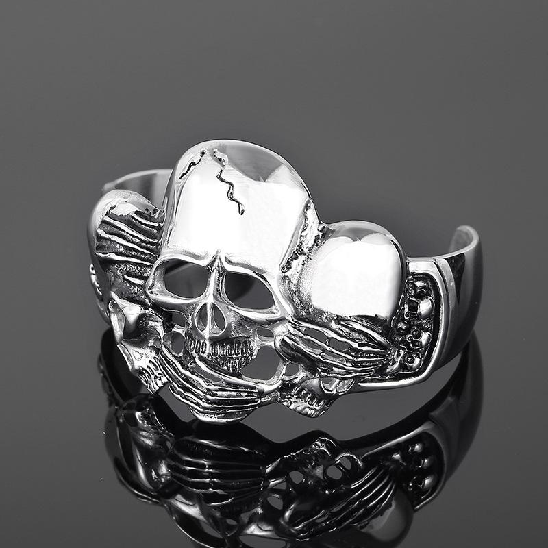 Titanium Steel Jewelry Skull Hollow Wide Open Bracelet Accessories 