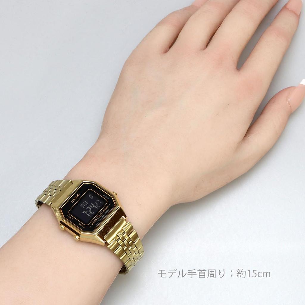 Zegarek cyfrowy CASIO Seria Vintage Ośmiokątna Tarcza Czarno-Złoty Odwrócony Wyświetlacz LCD Model Zagraniczny [Casio] LA680WGA-1B Damski