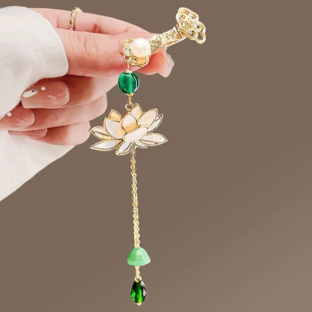 Zinc Zinc Alloy Women Hanfu Ornament Long Tassel Retro Lotus Brooch Chinese Style Brooch  Gift