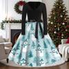 Women's Vintage V-Neck Long Sleeve Christmas Print Casual Dress