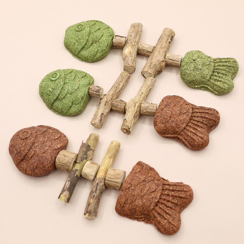 Katzenspielzeug Fischgräte Holz Tianliao Beißstab, Simulierter Fisch Zahnreinigungsstab, Selbstbespaielndes Spielzeug Gegrillter Fisch, Katzen-Reizstab