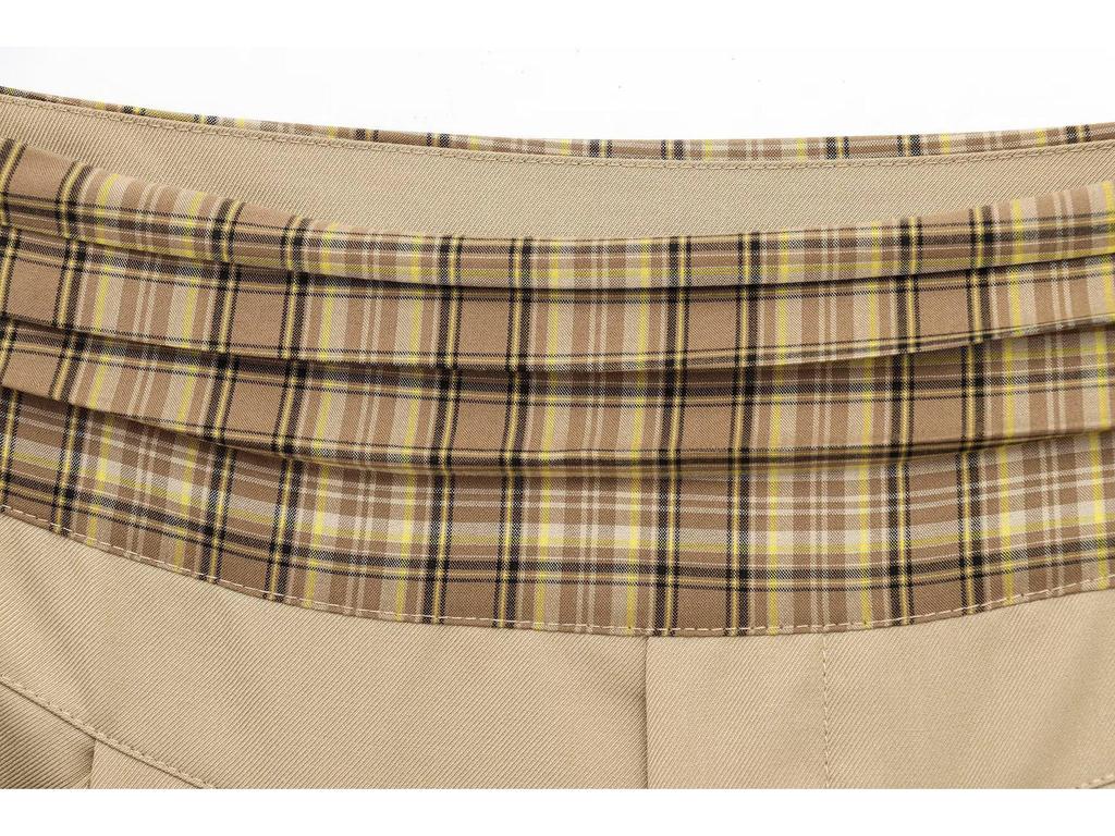 2025 Spring Women's Retro Plaid Patchwork Wide-Leg Pants