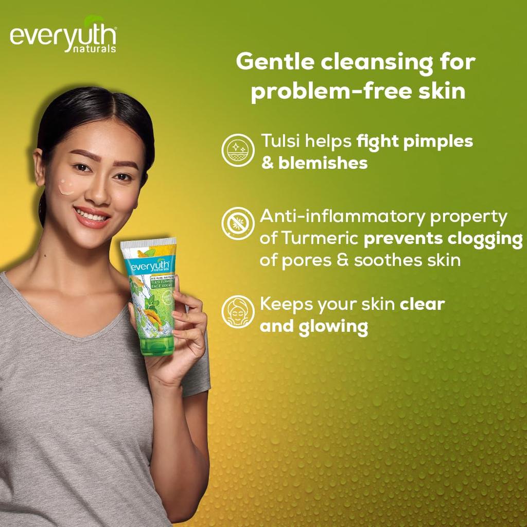 Everyuth Naturals Anti Acne Face Wash Pack of 2 150g Tulsi Turmeric Gentle Exfoliating Cleanser for Skin Renewal