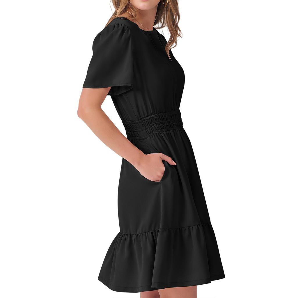 Women's Loose Casual Fashion V-Neck Solid Color New Dress