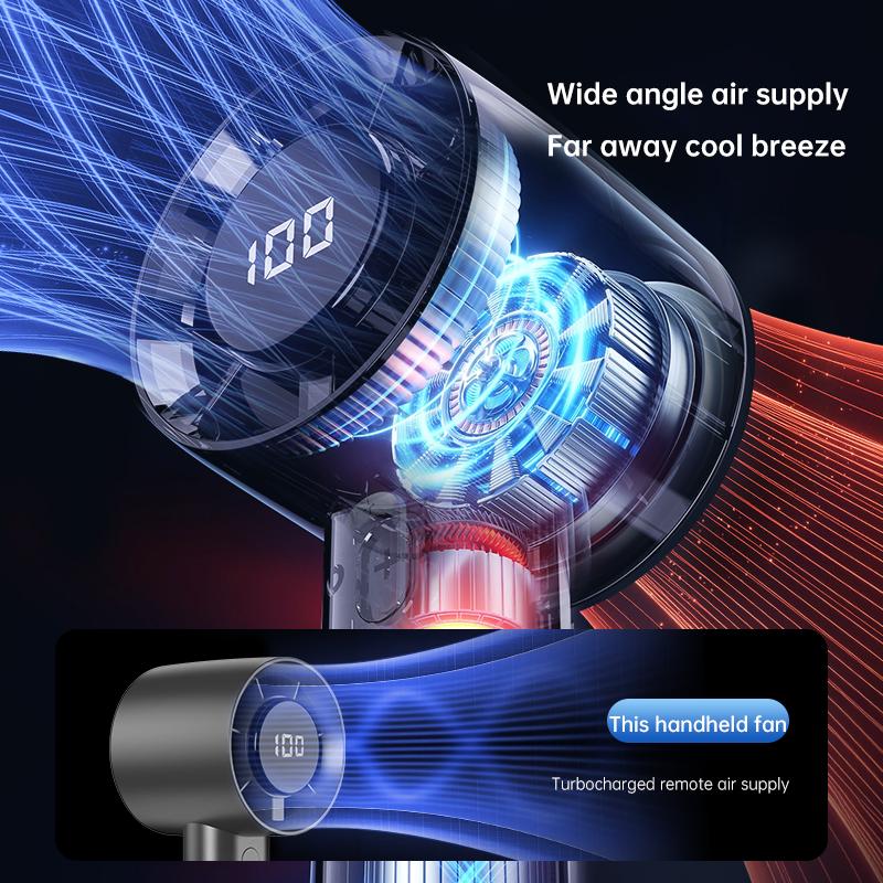 Portable Handheld Fan 100-speed USB Rechargeable Electric Fan Digital Display Home Travel Outdoor Camping Small Cooling Fan