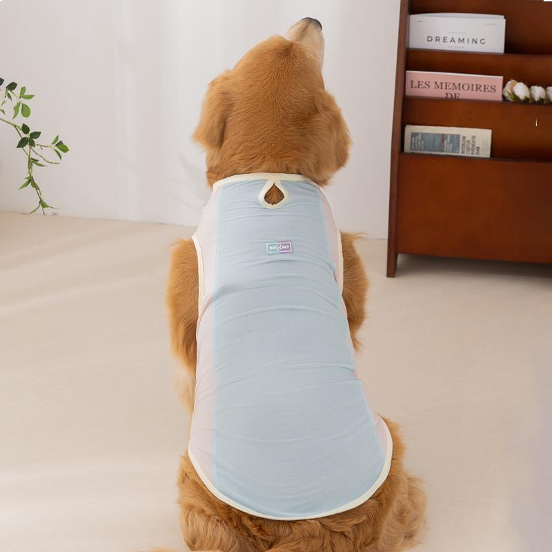 Big dog cool clothes spring and summer macarons small mesh breathable sun protection cool traction vest golden retriever pet clothes