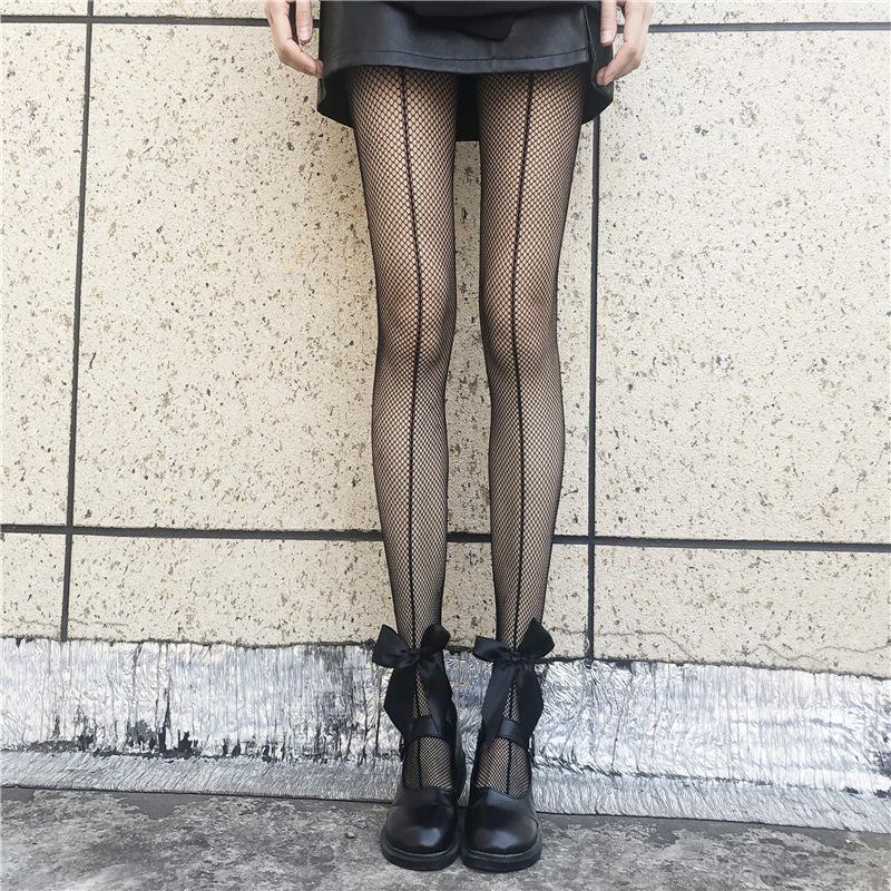 

Трендовые чулки в сетку с бантиком - Черные колготки с большим бантом