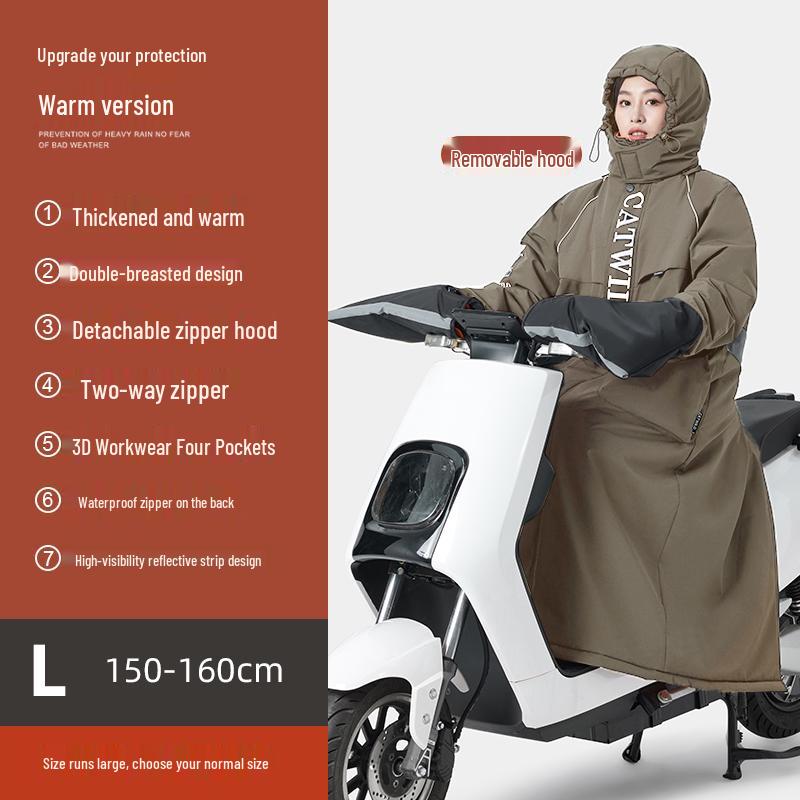 Electric Vehicle Winter Windshield Fleece-Lined Warm Coat for Bicycles & Motorcycles - Cold Weather Windproof Gear