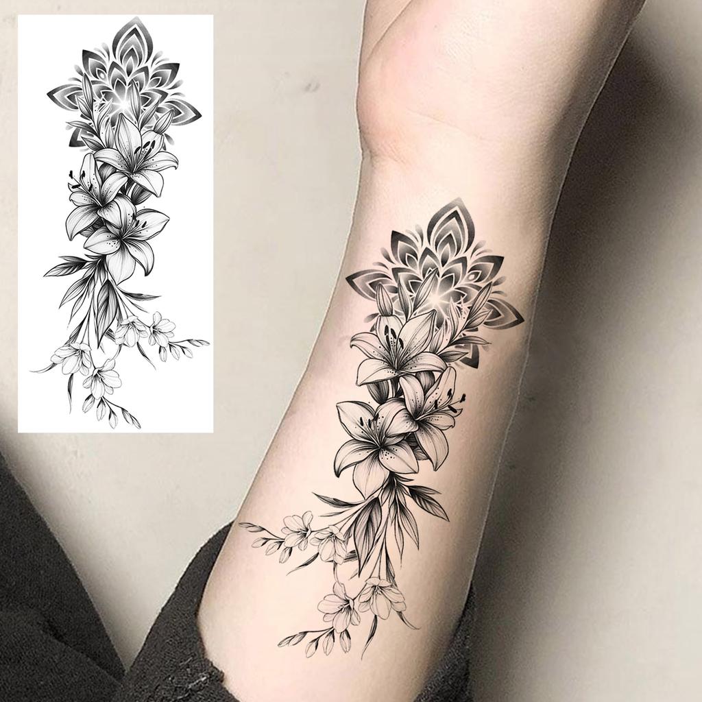 1 Blatt Totenkopf Schmetterling Rose Temporäre Tattoos Für Frauen Männer Hände Fuß Nacken,Temp Fake Tattoo Aufkleber Langanhaltend Wasserdicht