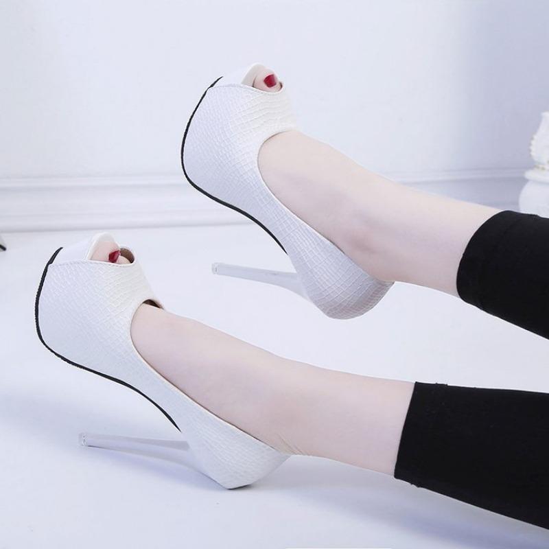 Wonen Pumps Tynne Hæler Mote Peep Toe Plattform Slip on Paljettstoff Superhøye Hæler Dame Festsko Høy Kvalitet