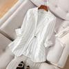 Blazer léger rayé à manches 3/4 style été pour femme - Veste de costume mode élégante sophistiquée polyvalente